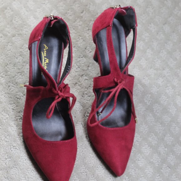 NWOT Anne Michelle Size 10 Burgundy Red Zipper Heel Suede Stilettos - Picture 2 of 8